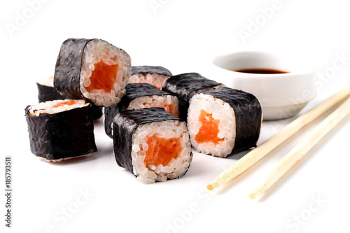 sushi roll with shrimp isolated on white background