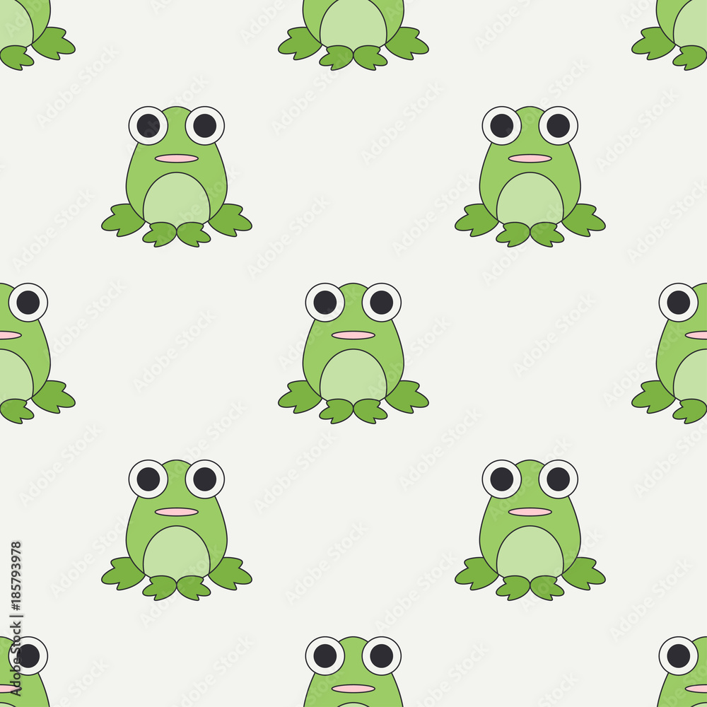 Flat line color vector seamless pattern cute animal for baby products - frog. Cartoon style. Childrens doodle. Babyhood. Newborn. Vector illustration, element for your design and wallpaper. Kids. Farm Stock Vector | Flat line color vector seamless pattern cute animal for baby products - frog. Cartoon style. Childrens doodle. Babyhood. Newborn. Vector illustration, element for your design and wallpaper. Kids. Farm Stock Vector |