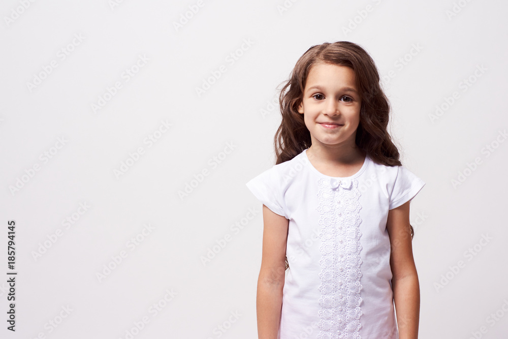 Little girl. Beautiful portrait. White background Little girl. Beautiful portrait. White background