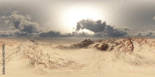 Fototapeta panorama pustyni w burzy piaskowej. wykonane jednym aparatem 360 stopni bez żadnych szwów. gotowy na wirtualną rzeczywistość