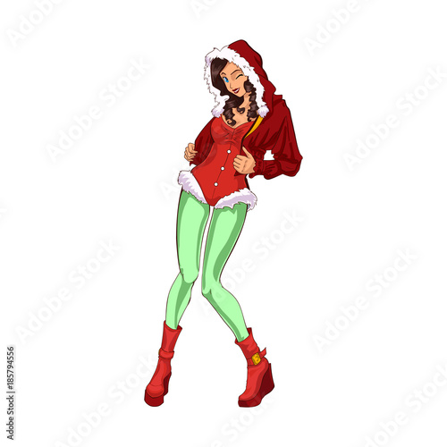 Vector cartoon of santa girl. Vector illustrations for christmas
