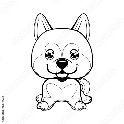 dog Alaskan Malamute sitting. Lovely linear dog. Illustration of children. Funny baby animal. Vector illustration.