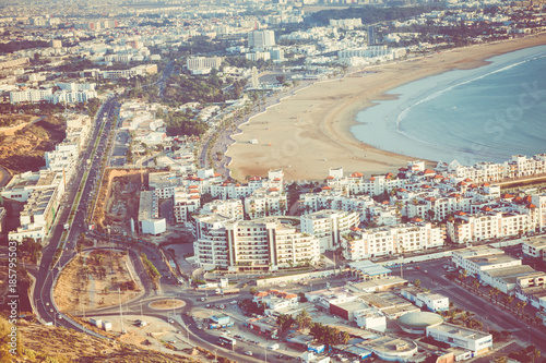 Agadir aerial panoramic view from the Agadir Kasbah (Agadir Fortress) in Morocco