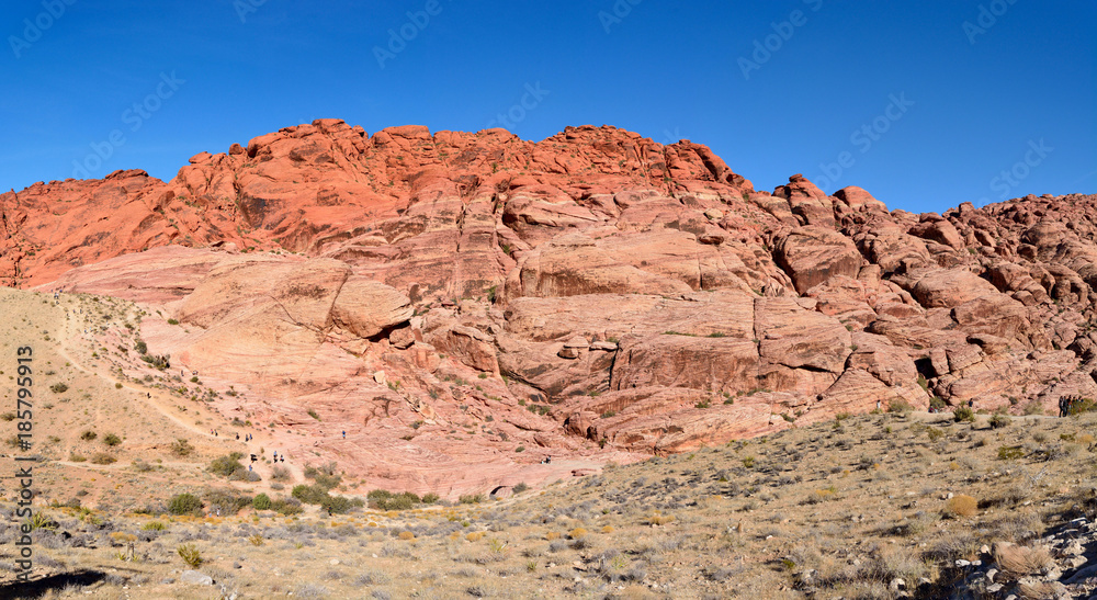 Red-rock escarpment of Red Rock Canyon rising in Nevada, USA.