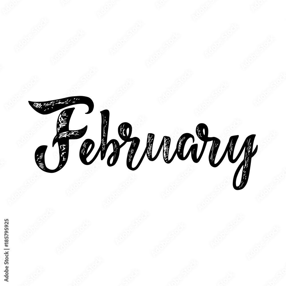Handwritten names of months: February. Calligraphy words for calendars and organizers.