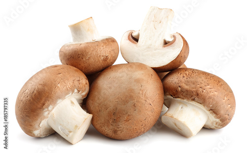 Fresh champignon mushrooms isolated on white background