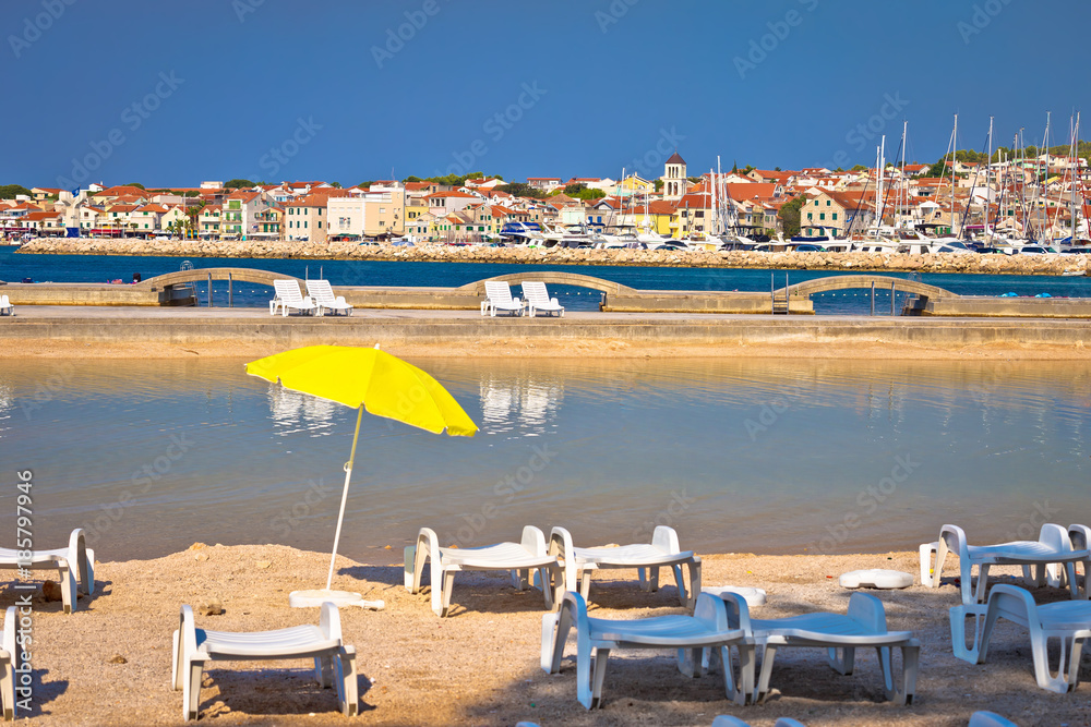 Adriatic town of Vodice beach and marina view