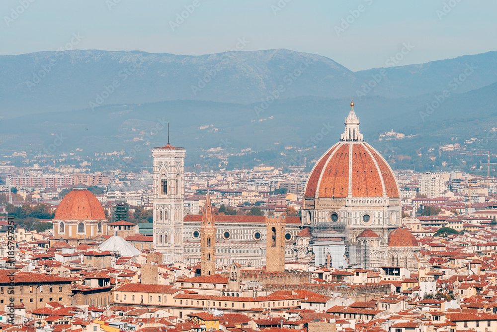 panoramic view of florence with duomo at background, italy
