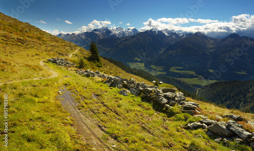 Mountain landscape way with Hohe Tauern on backround, Austria