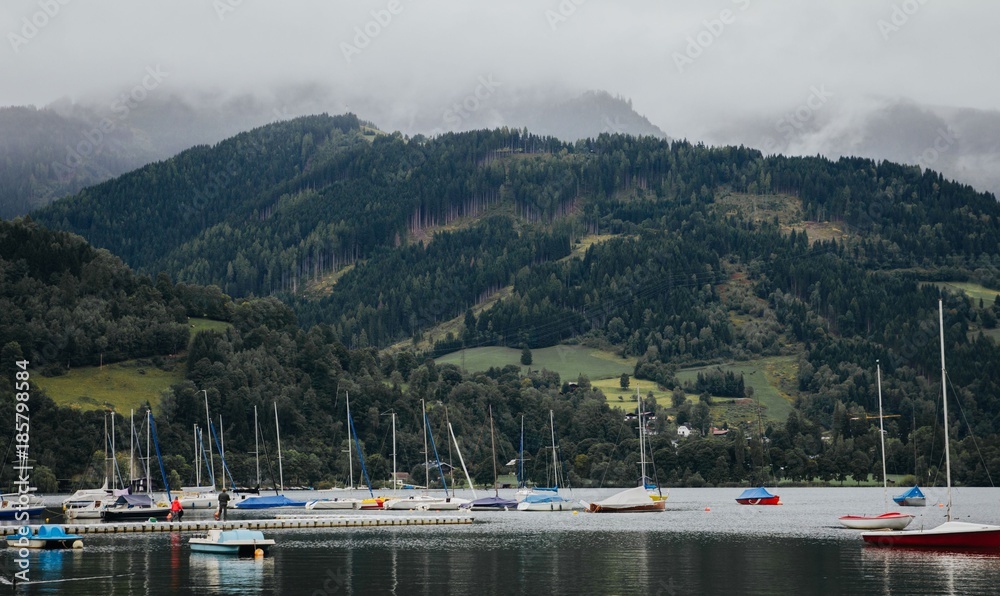 Boats on lake Zell in Austria
