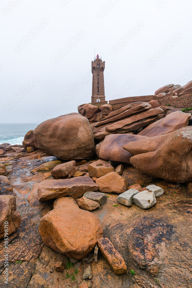 The lighthouse at Ploumanach on the Cote de Granite Rose in the Cotes-d Armor, Brittany, France The lighthouse at Ploumanach on the Cote de Granite Rose in the Cotes-d Armor, Brittany, France