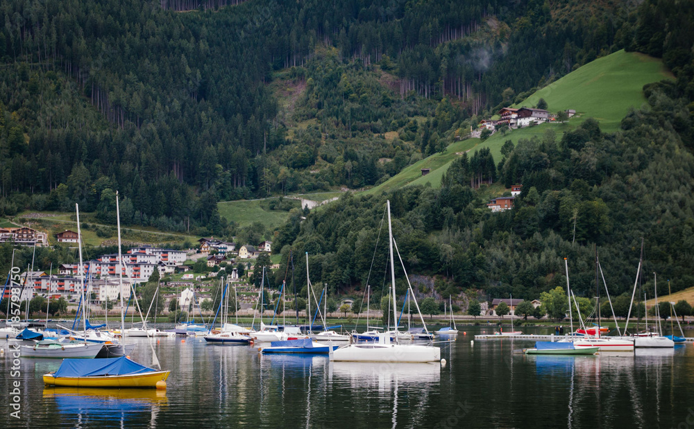 Boats on lake Zell in Austria