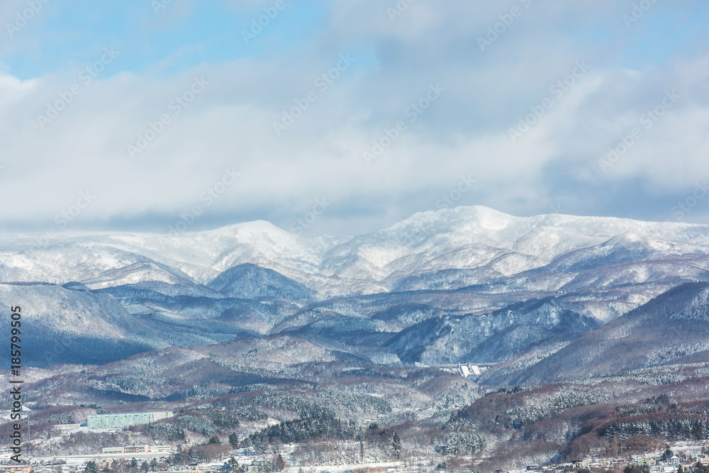 snow mountain view, nature background in Hokkaido, Japan