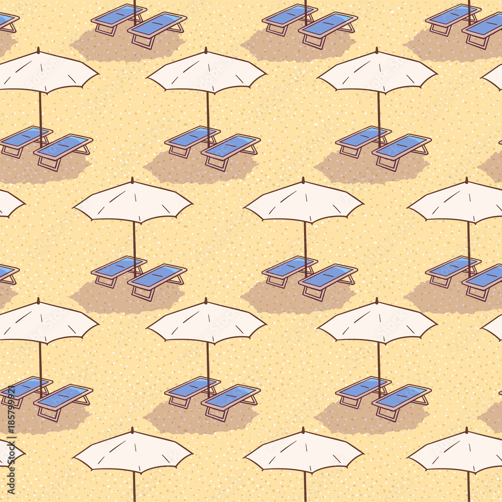 Seamless pattern, background, texture of sand beach with umbrellas