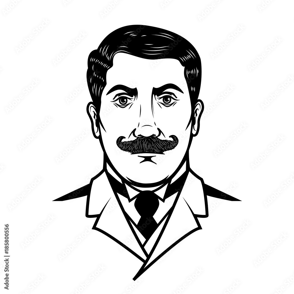 illustration of gentleman isolated on white background. Design element for logo, emblem, sign, poster, banner.