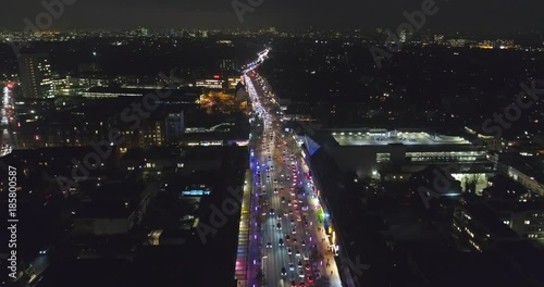 Aerial view of Hamburg, Germany. Wandsbek station. City traffic. Christmas decorations.Night. photo