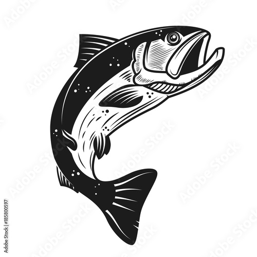 Salmon icon isolated on white background. Design element for logo, label, emblem, sign, banner, poster.