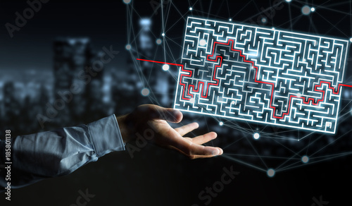 Tableau sur toile Businessman searching solution of a complicated maze