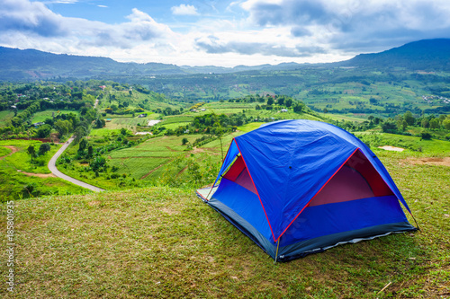 Camping on the hill at Khao Ta-Khian Ngo Viewpoint. The location in Khao Kho District, Phetchabun, Thailand, Southeast Asia.