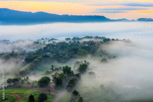 Land of mist from Khao Ta-Khian Ngo aerial viewpoint. It is in Khao Kho District, Phetchabun, Thailand, Southeast Asia.