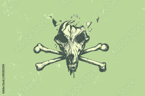 Dog skull and crossbones vector illustration.