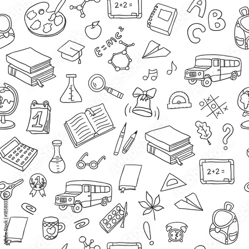 Back to School. Seamless vector pattern. Can be used for textile, website background, book cover, packaging.