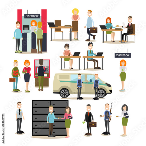 Bank people vector flat icon set