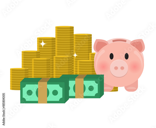 Geld mit Sparschwein Flat Design Icon