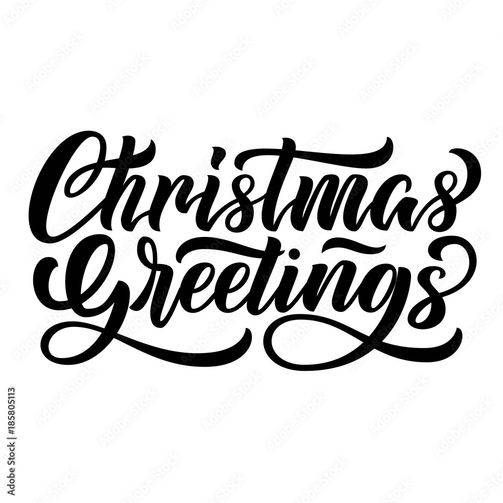 Christmas greetings brush hand lettering, isolated on white background. Vector type illustration. Can be used for holidays festive design.