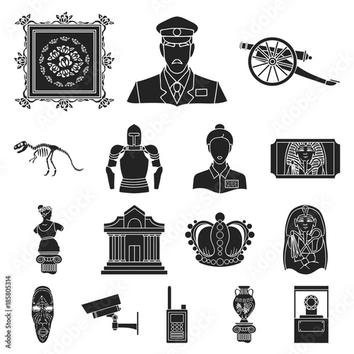 Museum and gallery black icons in set collection for design. Storage and exhibition of showpiece vector symbol stock web illustration.