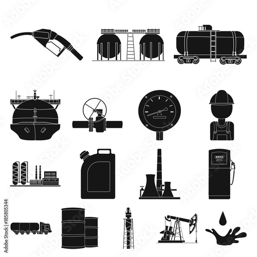 Oil industry black icons in set collection for design. Equipment and oil production vector symbol stock web illustration.