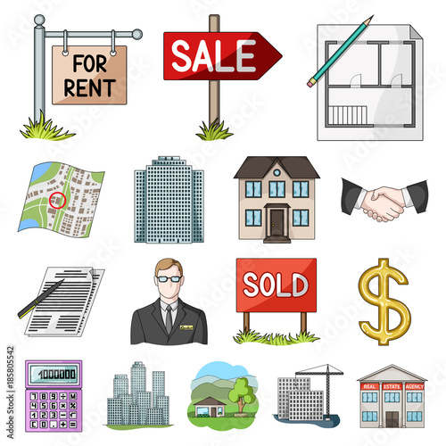 Realtor, agency cartoon icons in set collection for design. Buying and selling real estate vector symbol stock web illustration. photo