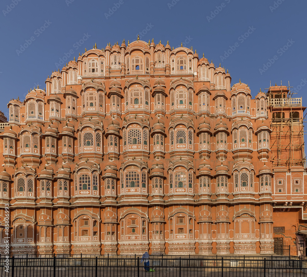 Detail of the Hawa Mahal, Palace of Winds of Jaipur, Rajasthan, India