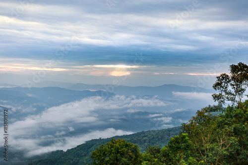 Beautiful cloudy weather in mountains, cloudy and fog