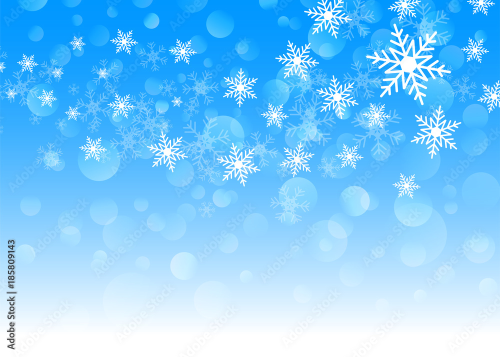 Vector illustration of Christmas background with blue and white snowflakes