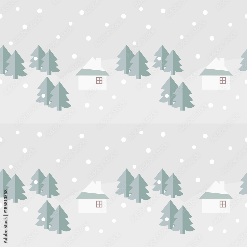 Flat design, pattern vector of village in winter season. 