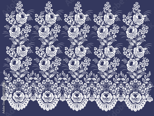 Vector floral pattern. Repeating band of flowers for decoration. Decorative silhouette plants