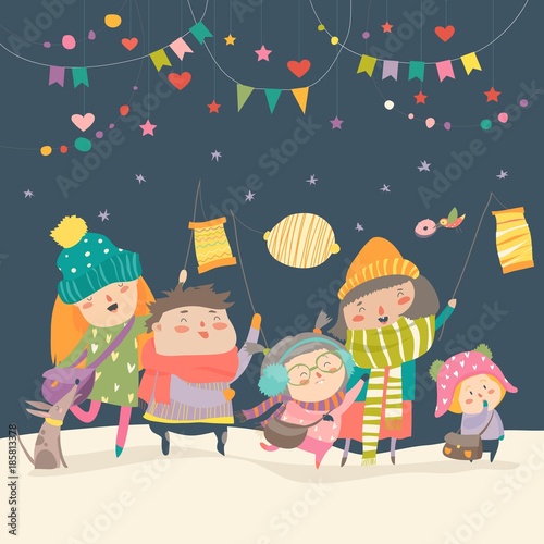 Happy kids celebrating Saint Martins day photo
