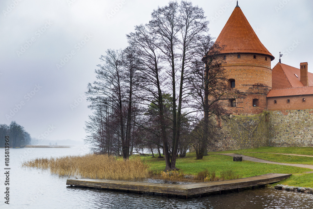 Trakai Island Castle nominated to World Heritage List in Trakai Historical National Park, Lithuania. One tower of the castle as seen from bridge
