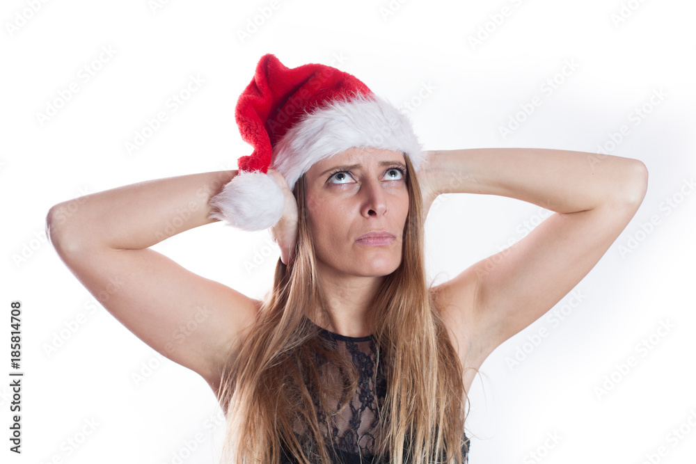 angry young woman anoyed with firecracker noise during New Year celebration