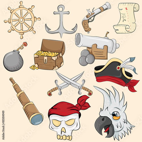 illustration of symbols and objects associated with piracy