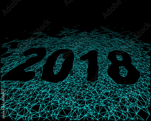 2018 year with network line. Concept of digital year, technology trend, big data, networking