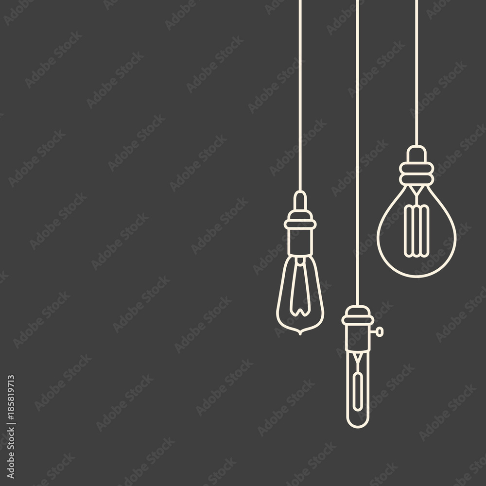 Card template with retro stylized linear electric bulbs Card template with retro stylized linear electric bulbs