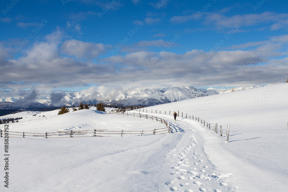 snow mountains  and blue sky in south tirol winter travel  landscape