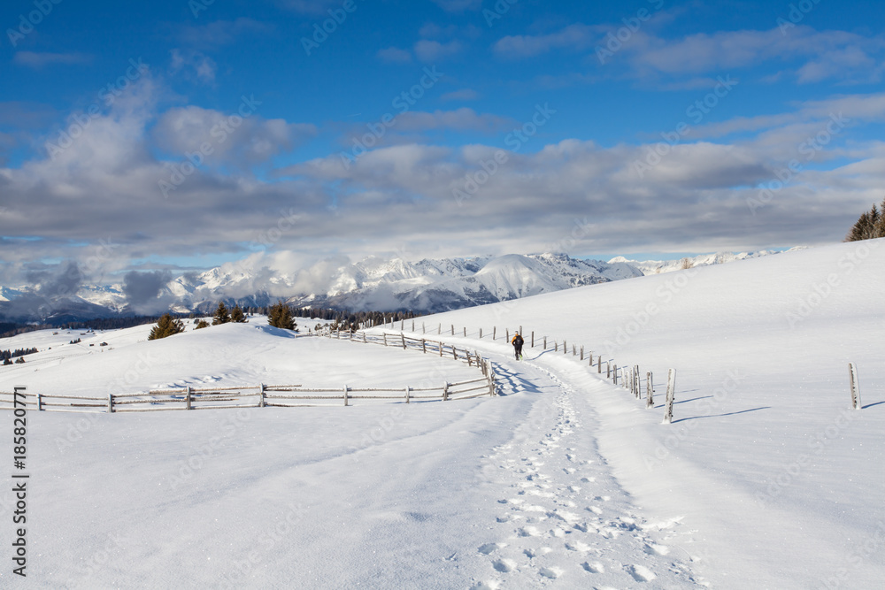 snow mountains  and blue sky in south tirol winter travel  landscape