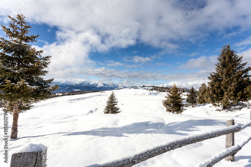 snow mountains and blue sky in south tirol winter travel landscape
