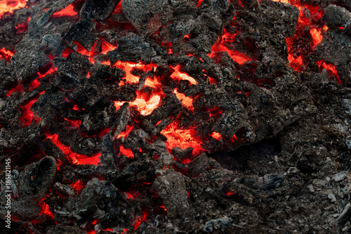 Lava flame on black ash background photo