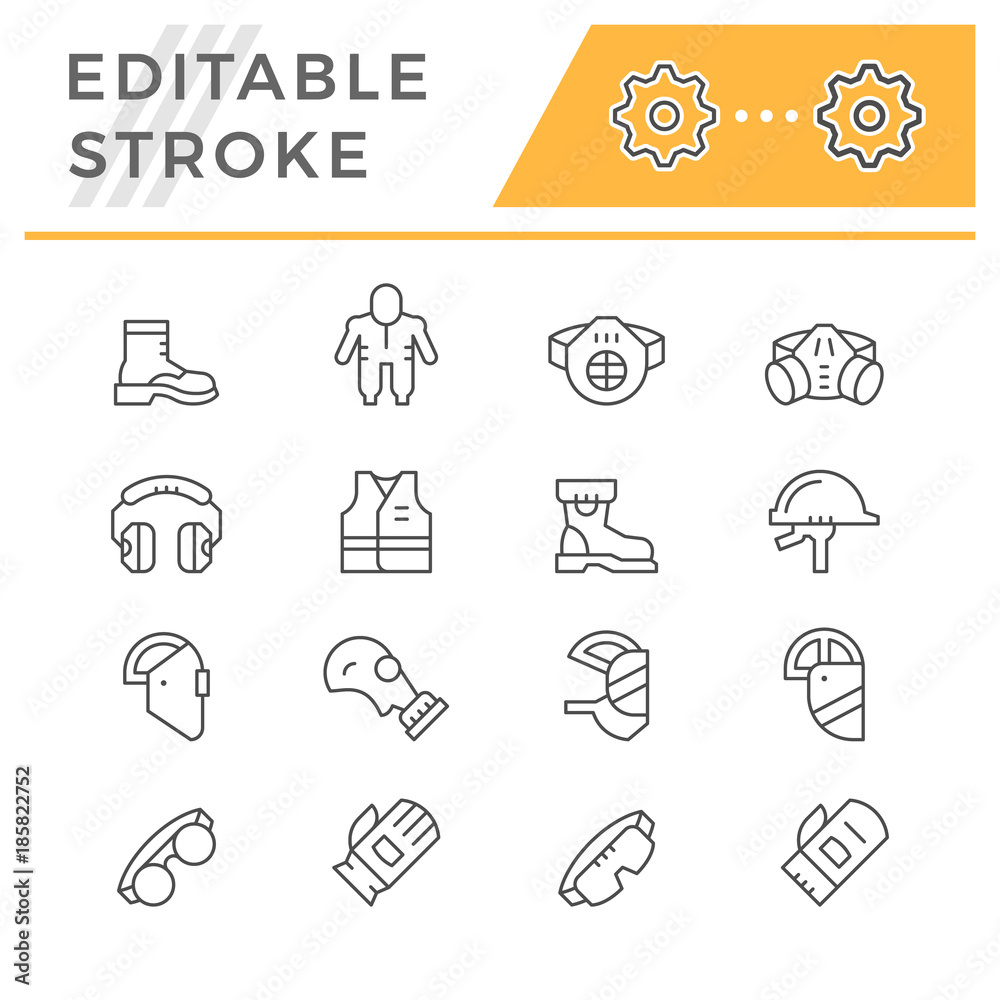 Set line icons of protecting equipment