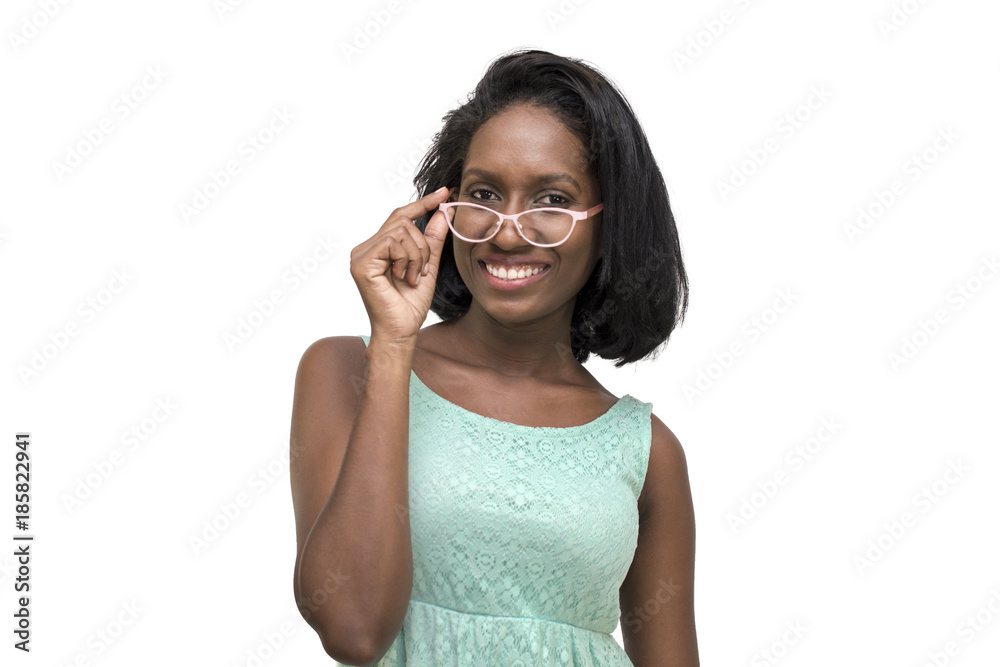 Woman holding her glasses frame Woman holding her glasses frame