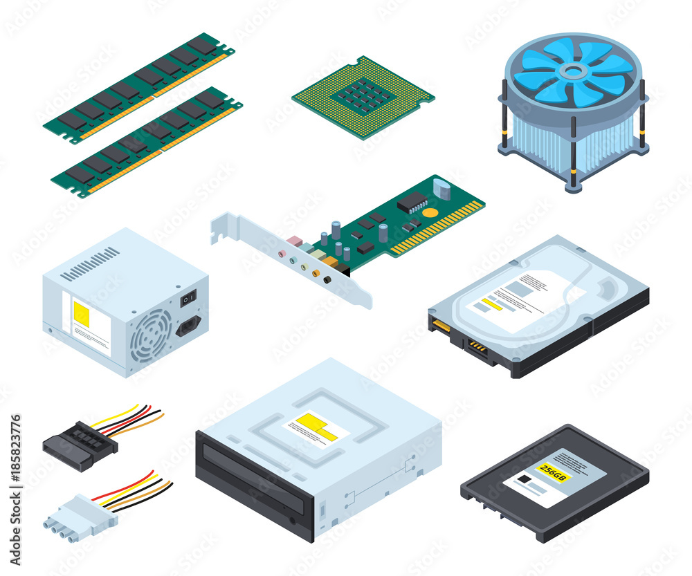 Computer Parts Isometric Set Inside Computer Stock Vector (Royalty Free)  1164017089